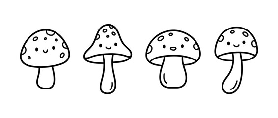 Fototapeta premium mushroom cute monoline vector set collection