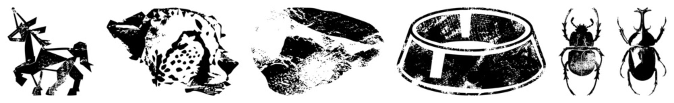 Gritty halftone art &ldquo;sparklehorn&rdquo; (kid named unicorn), &ldquo;dung roller&rdquo; (farm slang beetle), &ldquo;chow dish&rdquo; pet bowl, crumpled scrap raw, urban edge for streetwear or edgy branding.