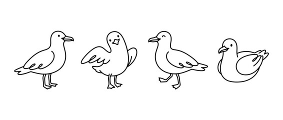 Obraz premium seagull cute monoline vector set collection