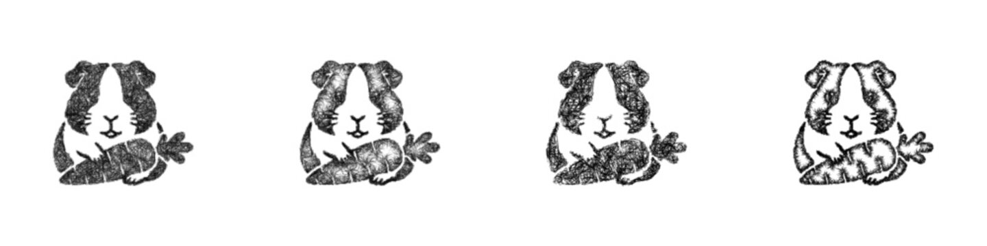 Sketch guinea pig with carrot icon design set