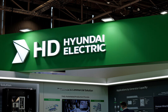 Hannover, Germany - April 22, 2026: Hyundai Electric in Hanover - HD Hyundai Electric is a South Korean manufacturer of power transformers and other electrical equipment