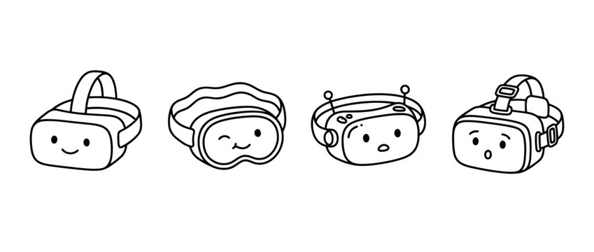 vr-headset cute monoline vector set collection