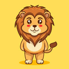 Obraz premium Cute Lion Cub Standing Pose Vector Illustration Kawaii Animal