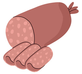 Sliced Bologna Sausage Vector Illustration. Traditional Dairy Sausage or Mortadella Meat Product for Butcher Shop and Grocery Store. Isolated Flat Icon © Ruslanivna