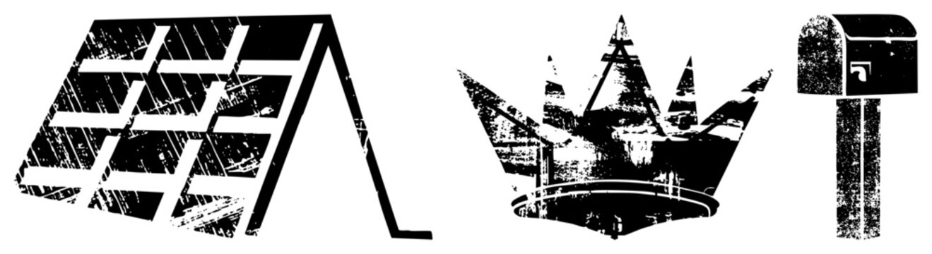 Rugged crown, street king slang, solar grid with weathered texture, mailbox glyph all in gritty halftone style. Perfect for urban branding or streetwear labels.