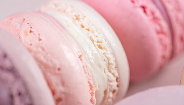 Macro shot of macaron pastel shell smooth detail with clean minimal background and copy space
