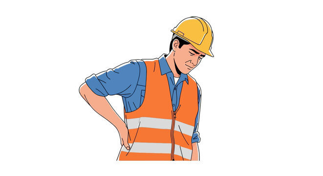 Construction worker experiencing lower back pain while working