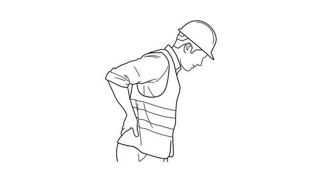 Construction worker in hard hat suffering from severe lower back pain at work