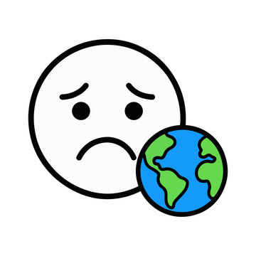 Sad face and Earth icon for eco anxiety and global concern