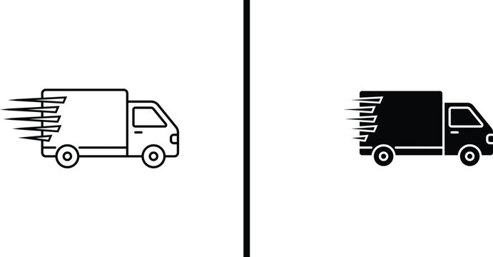 Fast delivery truck icon set, express logistics and shipping service vector illustration.