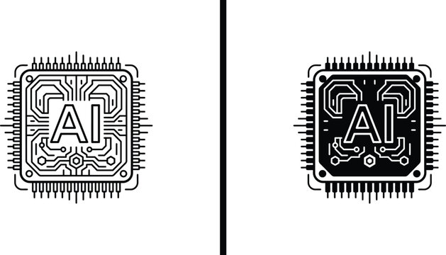 Robot head icon set, futuristic cyborg face vector illustration for AI and technology.