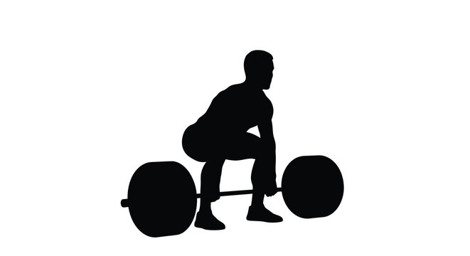 Weightlifter lifting barbell in squat position silhouette