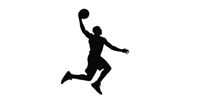 Basketball player dunking athletic action pose silhouette