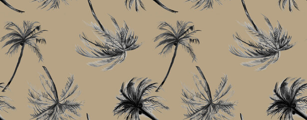 Seamless watercolor pattern with palm trees and leopard for textile © Марина Воюш