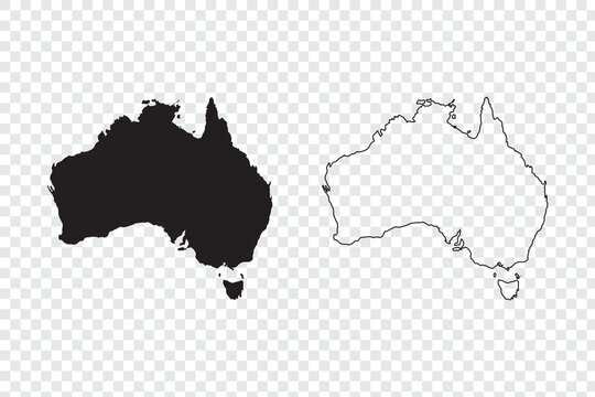 Australia map silhouette and outline simple vector illustration for travel and geography concepts isolated on transparent background
