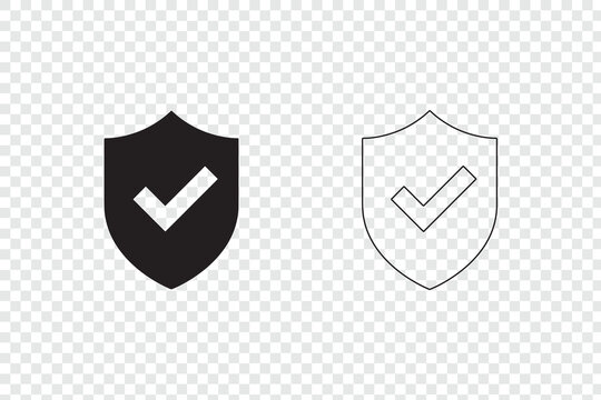 Shield check mark icon set representing security and verification perfect for app interfaces and digital safety concepts isolated on transparent background