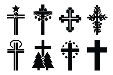 Fototapeta premium christmas cross silhouette icon set in black color on white background. Christmas Simple vector icons for web design.