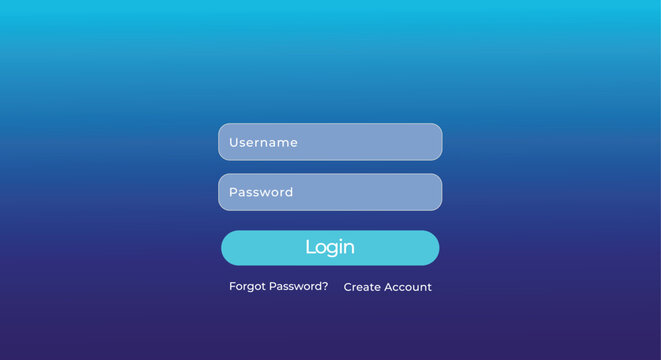 Modern Login Page UI Design with Username and Password Fields, Minimalist Web Interface on Blue Gradient Background