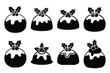 Obraz premium christmas pudding silhouette icon set in black color on white background. Christmas Simple vector icons for web design.