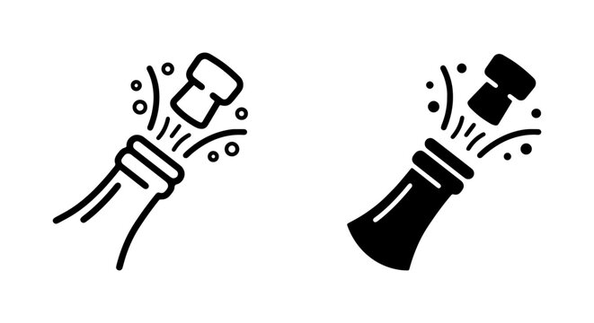 Champagne Bottle Pop Icons, Celebration Burst, Festive Beverage, Sparkling Wine