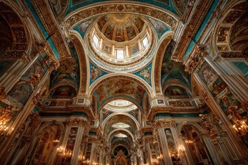 Fototapeta premium Ornate Baroque Cathedral Interior with Golden Details