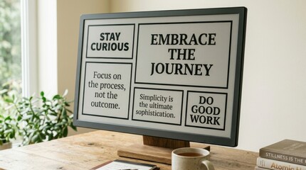Fototapeta premium Desktop monitor displaying motivational quotes and posters like 