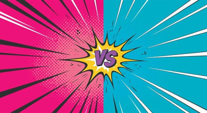 Vs comic book style battle background with explosive radial speed lines and halftone dots for versus match design elements Comic