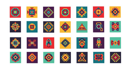 Obraz premium Colorful Cinco de Mayo Ethnic Patterns, Geometric Native American and Mexican Inspired Art Designs