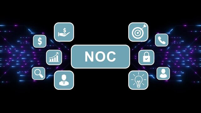Digital world NOC business concept icons.Digital Circuit Network Technology internet data space Background.