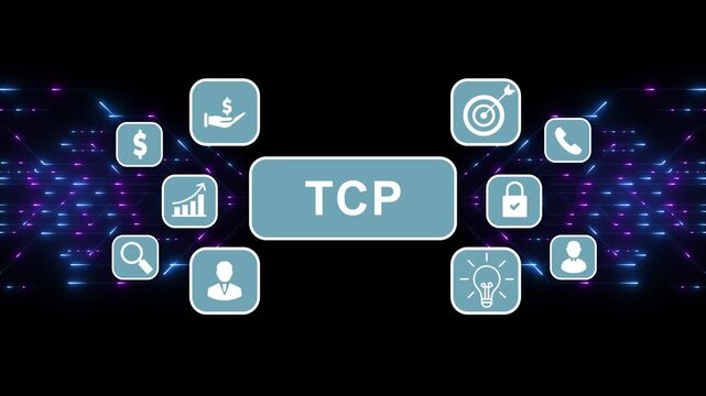 Digital world TCP business concept icons.Digital Circuit Network Technology internet data space Background.