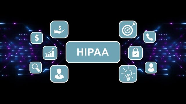 Digital world Hipaa business concept icons.Digital Circuit Network Technology internet data space Background.