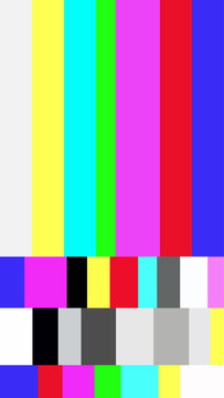 No Signal TV Color Bars Test Pattern with Glitch Effect Retro Broadcast Screen vector Analog VHS Error Background with Distorted Color Stripes and Digital Noise Texture