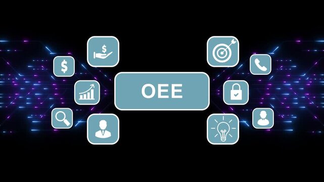 Digital world OEE business concept icons.Digital Circuit Network Technology internet data space Background.
