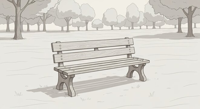 Serene Autumn Day A Hand-Drawn Park Bench in Sepia, Capturing Tranquil Minimalist Beauty.