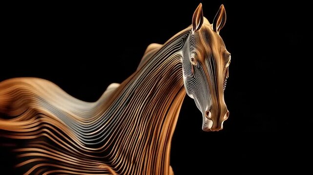 Abstract illustration of a horse's head and neck in motion with striped pattern