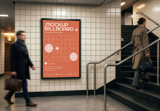 Underground Passage Vertical Billboard Poster Mockup