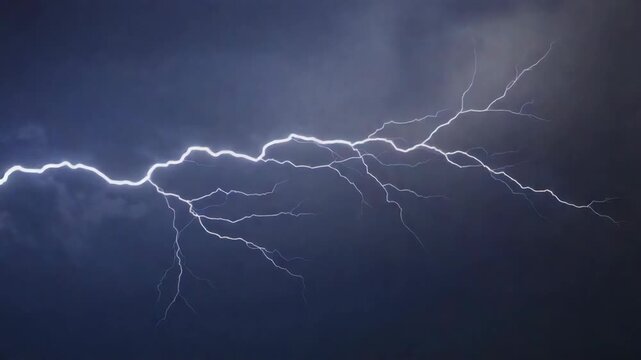 A dramatic scene of a stormy sky with multiple lightning strikes.