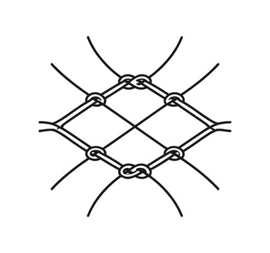 Knotted fishing net icon. net mesh, knots, rope, fishing gear, trap, catch, grid pattern. line and flat vector illustration.