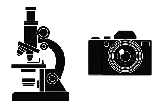 Vector illustration of a laboratory microscope and a digital camera