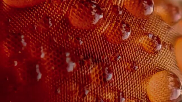 Extreme Macro of Housefly Eye with Morning Dew Drops Pattern for Science Documentary and Nature Background 4K Seamless Loop