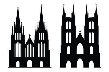 Fototapeta premium Vector silhouette of two gothic cathedrals with cathedral, architecture