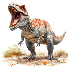 Fototapeta premium Giganotosaurus, soft and charming watercolor, isolated on a white background, delicate and elegant style.