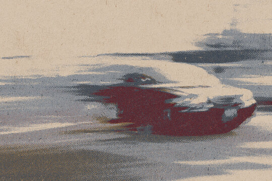 car on the road rush vintage halftone poster