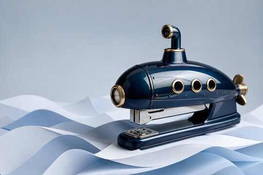 Stapler Designed Like a Miniature Submarine on Paper Sea
