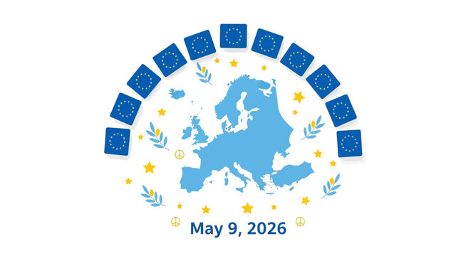 europe map with european union flags and stars vector illustration