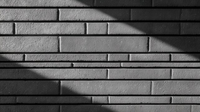 グレーのレンガ壁に斜めの影が落ちている質感のある背景素材。建築やデザインのプレゼンテーションに使えるモダンなテクスチャー