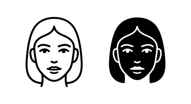 Female Face Icons, Woman Portrait Outline, Silhouette Head Vector