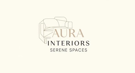 Fototapeta premium Modern luxury interior design logo with elegant minimalist branding on neutral background