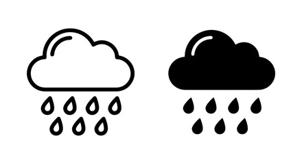 Rain cloud icon set, weather forecast symbol, black and white vector graphics © MRHASAN