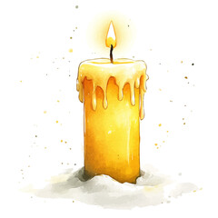 Naklejka premium Candle Glowing Winter Night, detailed watercolor painting, isolated on a white background.